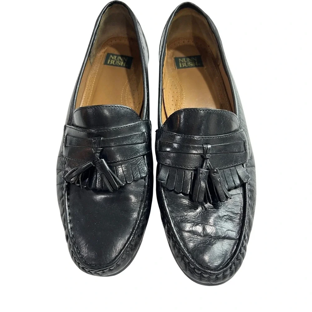 Nunn Bush Kiltie Tassel Loafers Mens 12 M Black Leather Moc Toe Dress Shoes A52